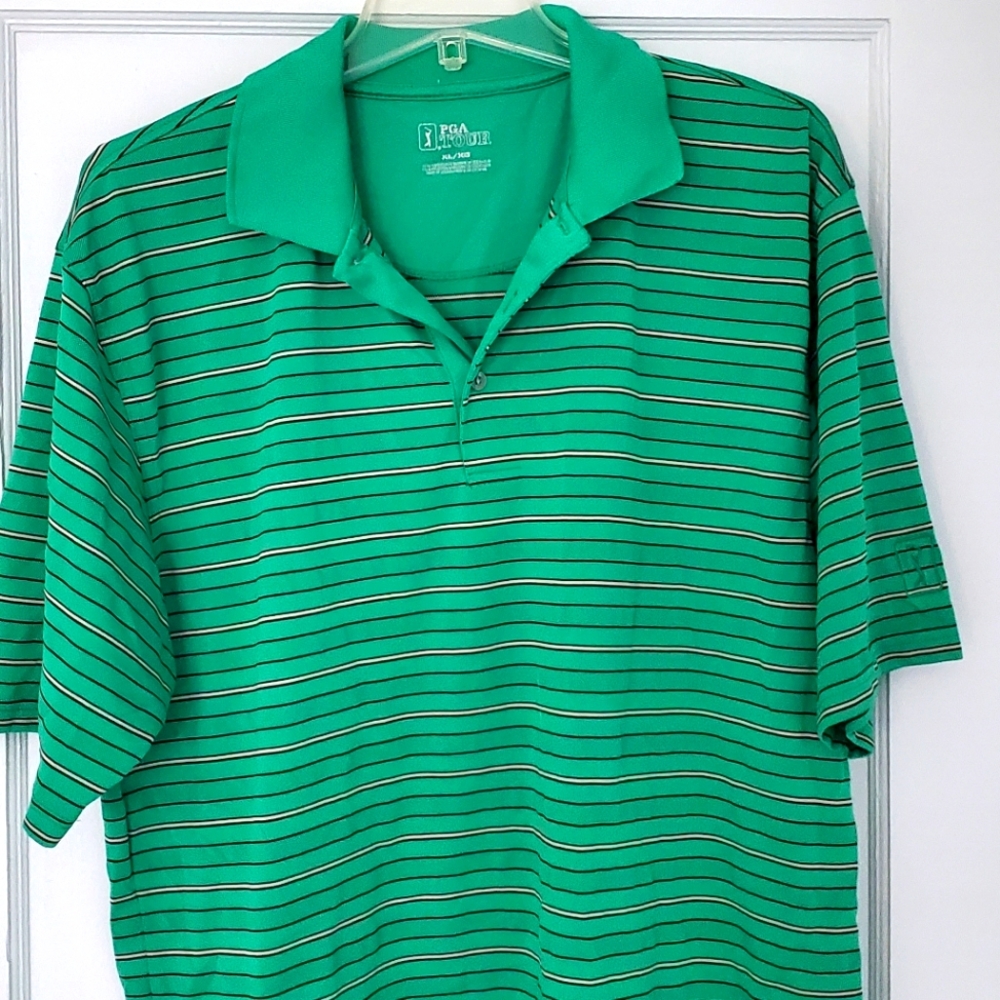 PGA Tour Dri Fit Golf Polo - XL - Green with Black & Gray Stripes - Like New EUC